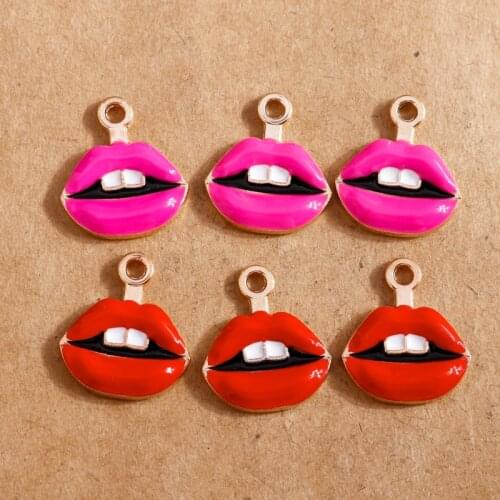10pcs 17*19mm Enamel Teeth Mouth Red Lips Charms for Jewelry Making Earring Pendants Bracelets Necklace Charms DIY Findings