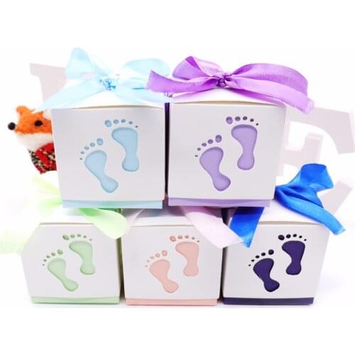 10pcs Baby Shower Baby Foot Candy Box Laser Cut-out Baby Shower Favor Gift Candy Box Gift Boxes For Boy Girl Birthday Party