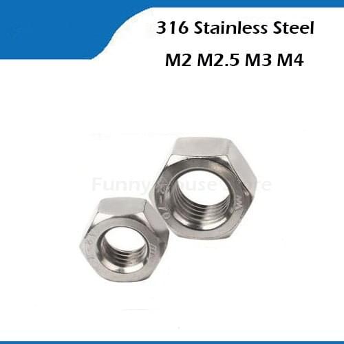 100PCS Hex Nuts Marine Grade 316 A4 Stainless Steel Nut For M2 M2.5 M3 M4 M5 M6 M8 Metric Bolt & Screw