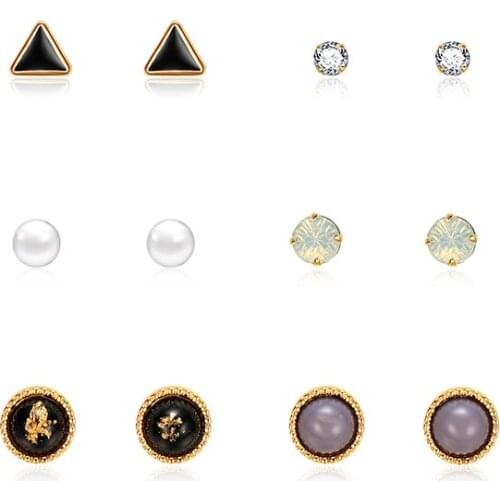 2019 Delicate Rhinestone Resin Earrings For Women Girls Mini Ear Studs Pendientes 4 Pair/Set Round Shape Earrings Studs Brincos