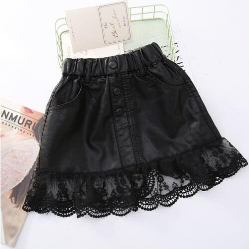 2021 News Spring Girl PU lace Skirt Cotton Baby Children Kids Casual Skirt 3-12 Years