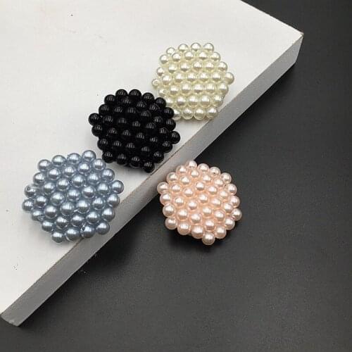 3 Pcs Faux Pearl Beads Flower Buttons 4cm Dia Hand Made for Sewing Clothes Windbreaker Sweater Coat Bag DIY Craft Projects