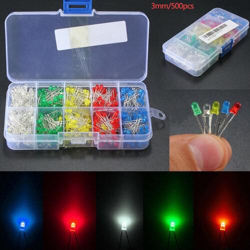 500pcs LED Light Emitting Diode Round Assorted Color White/Red/Yellow/Green/Blue Kit Box DIY Lamp Circuit Indicator 3mm /5mm