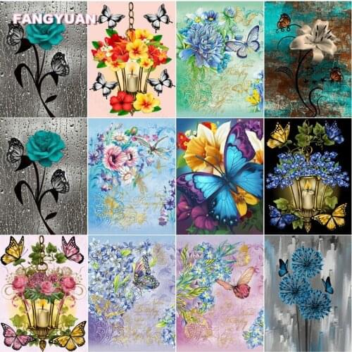 5D Diy Diamond Painting Flowers and Butterflies Full Round Square Drill Diamond Embroidery Mosaic Kit Home Wall Decoration Gift