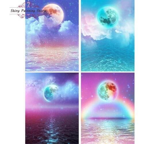 5D DIY Moon Beautiful Scenery Water Sparkling Diamond Painting Diamond Embroidery Cross Stitch Mosaic Home Decoration Handmade