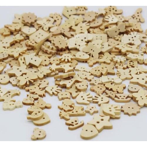 60pcs/lotholes Mix Natural Wooden Buttons Sewing Assorted shape cartoon Buttons fasteners Craft Sewing Buttons Kids Accessorie