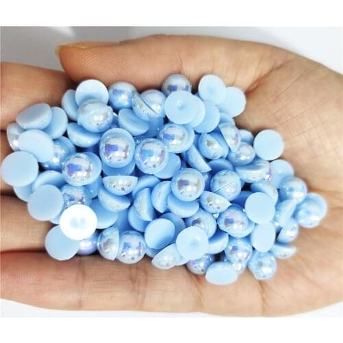 Light blue AB Half Round Pearl Rhinestone Crystal Non Hotfix Flat Back Rhinestones Trim Accessories for Nail Art Rhinestones