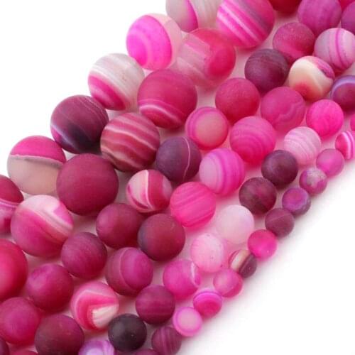 6-14mm Natural Round Matte Frost Pink Banded Agates Stripe Onyx beads For Jewelry Making Beads 15'' Needlework DIY Beads Trinket