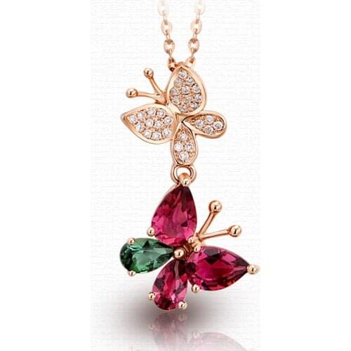 MOONROCY Crystal Chokers Pendant Necklace Rose Gold Color Colourful Butterfly for Women Dropshipping Jewelry Wholesale Gift