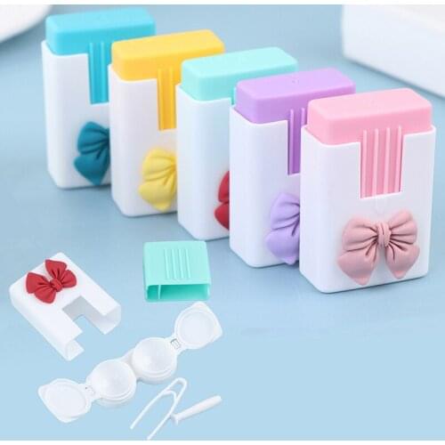 NEW Fashion Portable Patchwork Contact Lenses Box Men Women Eyes Care Contact Lens Case Travel Kit Container Travel Accessaries