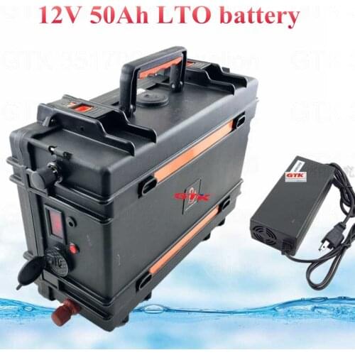 12v 50Ah LTO battery waterproof case for marine LED Lighting UPS Boating sailing Kayak application City Grid Robots +5A charger