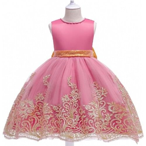 Childrens dress summer foreign style gold lace princess dress girls wedding birthday party dress baby girls dress
