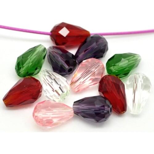 Doreen Box hot- 50Pcs Mixed Created Crystal Quartz Teardrop Beads 5500 11X8mm(B04790)
