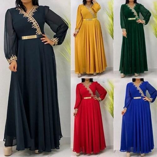 Elegant Dresses for Women Fashion Muslim Abayas Embroidery Dashiki Chiffon Robe Kaftan Moroccan Turkish Dress Islamic African