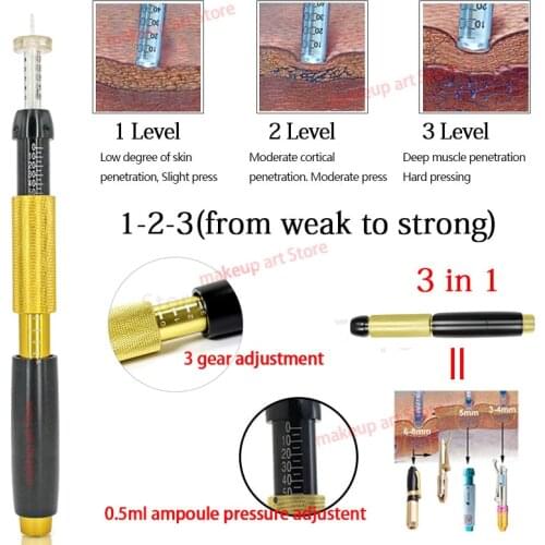 0.5ml 3-gear adjustable hyaluronique pen No-Needle hyaluron pen meso gun for face lip filler acido hialuronico water syringe