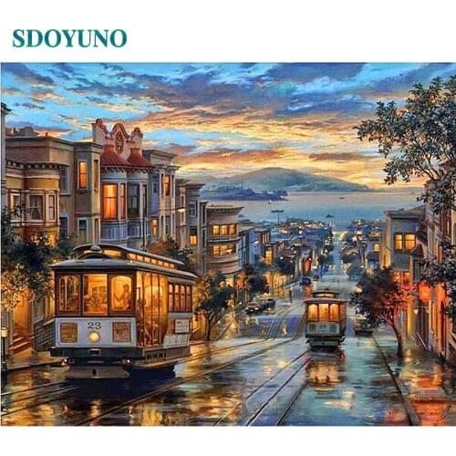 SDOYUNO Paint By Numbers Bus Scenery DIY 60x75cm Oil Painting By Numbers On Canvas Frameless Number Painting Pictures Home Decor