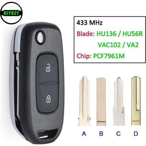 DIYKEY 2 Button 433MHz PCF7961M 4A Chip Flip Remote Key Fob for Renault Dacia Logan 2 Logan II 2018-2020 HU136 HU56R VAC102 VA2