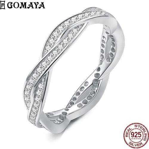 GOMAYA Hot Fashion Authentic 925 Sterling Silver Ring Round CZ Cross Weave Stackable Rings For Women 925 Jewelry Wedding Gift