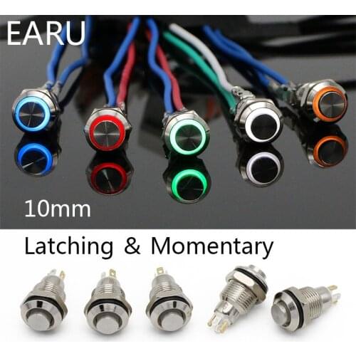 10mm High Head Metal Push Button Switch LED Lamp Light Fixation Latching Locking Momentary Reset PC Power Car Auto Engine Start