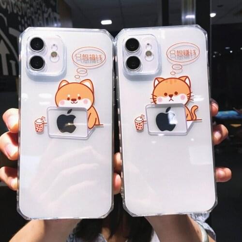 Cute Cartoon Cat Dog Couple Phone Case For iPhone 12 Pro MAX 11 X XS XR 7 8 Plus Creative Transparent Soft TPU Shockproof Cover