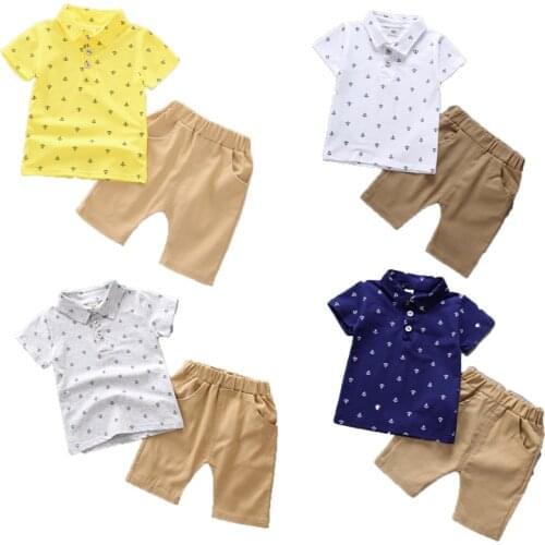 Fashionable Boys Clothes Set Child Summer Polo Kids Gentleman Style Clothing 2pcs Boys Bebes Blue White T Shirts +Pants Shorts