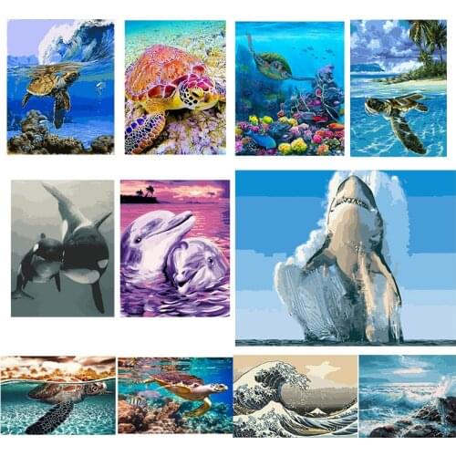 DIY Painting By Number Ocean Turtle Shark Paint Canvas Picture Oil Painting Coloring By Numbers Hand Painted Modern Gift