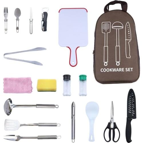 9pcs/18pcs Cooking Tools Set Fork Knife Utensil Scissors Spoon Cookware Set Outdoor Picnic Campping Cooking Utensils Tableware