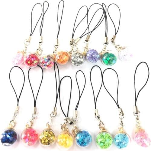 Wholesales 100 Pieces/lot High Quality Transparent Glass Bling Stars Mobile Phone Strap Fashion Keychains Decoration Bag Charms