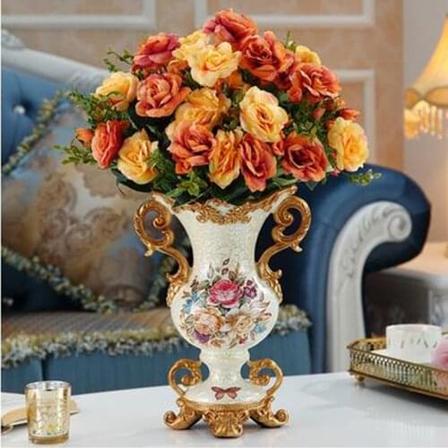 European Palace resin vase, home decorations, table crafts ornaments, wedding gifts, American retro silk flower pots