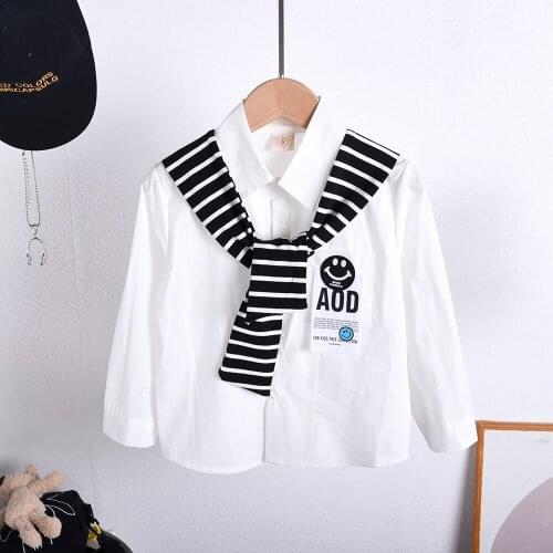 Spring and Autumn Kid Long Sleeve Cartoon White Shirts Child Kids Boys Girl Unisex Shirt Check Tops Blouse Casual Clothes 2-7Y