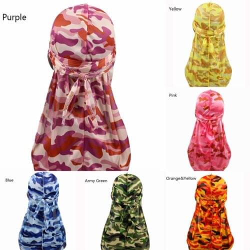 Unisex Ladies Men Camo Headwear Beanies Breathable Bandana Hip Hop Hat Durag Do Doo Du Rag Long Tail Headwraps
