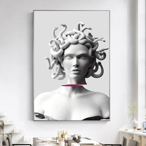Medusa Vaporwave Sculpture Funny Art Posters And Prints Gorgon Statue Decor Canvas Painting On Wall Art Picture For Living Room