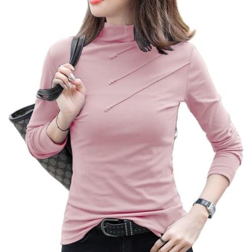 Sweater 2021 New Cotton Bottoming Shirt Womens Fall/Winter Half High Neck Long-Sleeved Tight-Fitting Coat Female Pullover Top