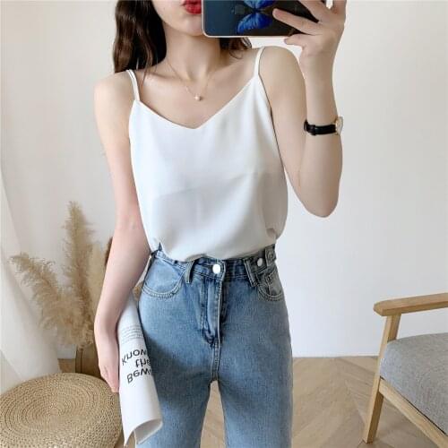 Sexy V-Neck Tank Crop Tops Women Solid Shirt Underwear Fashion Female External Wear White Adjustable shoulder strap Camisole Top