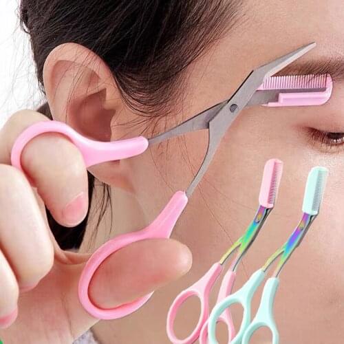 Eyebrow Trimmer Scissor with Comb Stainless Steel Colorful Hair Removal Grooming Shaping Shaver Makeup Accessories