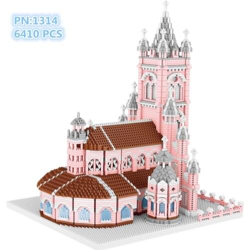 World Famous Architecture Sacred Heart Church DIY Diamond Building Cartoon Blocks Pink Brick Kids Toy Gift 6410pcs