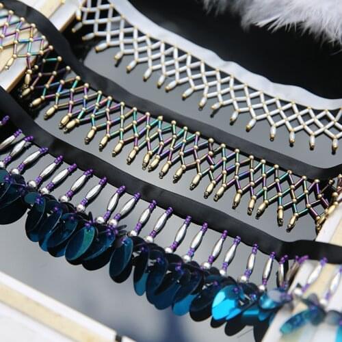 High quality 1m peal Beaded Lace Trim Wedding dress Clothing decorative accessories