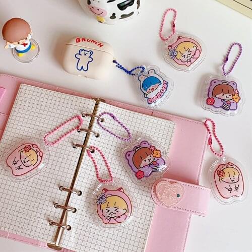 Japanese Transparent Cartoon Girl Pendant Keychains INS 3D Bag Decoration Keyring Cute Women Girl Book Airpods Key Chain Gifts
