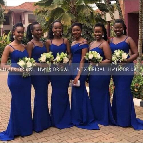 Royal Blue Spaghetti Straps Bridesmaid Dresses Mermaid African Black Girl Women Maid Of Honor Dress Wedding Party Gown Customize