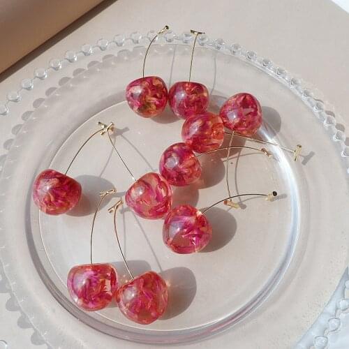 2020 New Korean Resin Trendy Round Women Dangle Earrings Lovely Girl Fresh Pink Flower Cherry Earrings Cute Jewelry Oorbellen