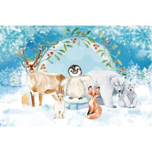 Winter Animals Snow Scenery Baby Shower Backdrop Holiday Photography Background Celebration Photo Booth Studio Decor