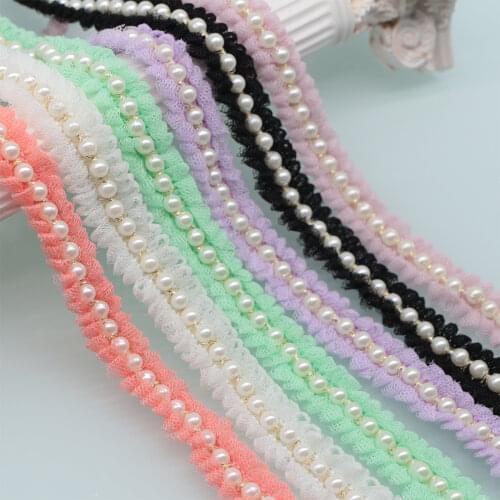 1 yard mesh folds pearl lace beading accessories clothing wedding dresses baby clothes decoration materials DIY ribbon wired