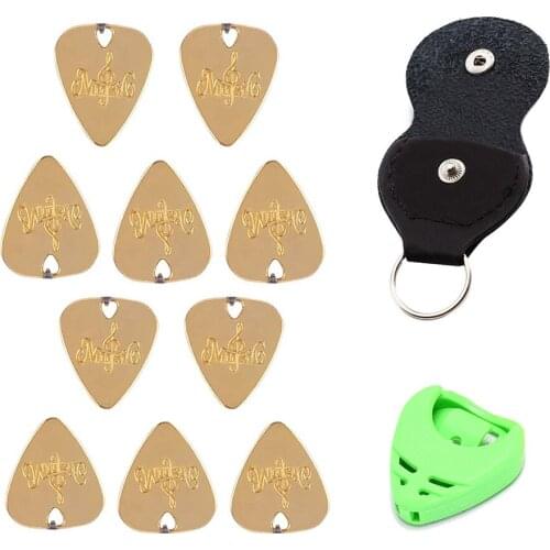 10 Pieces Professional Stainless Steel Electric Guitar Bass Ukulele Plectrum Guitar Picks Come With Holder Case Keyring Bag