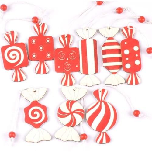 3pcs New cartoon candy wooden hanging Pendants Christmas tree decorations Ornament Wood Crafts Xmas Supplies children gift c2739