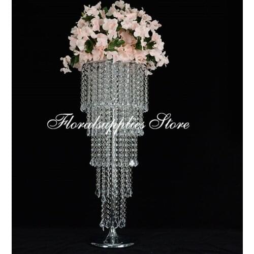 5PCS 31.5 Inch Tall Crystal Metal Vase Flower Stand Holders Wedding Centerpiece Chandelier for Reception Tables Wedding Supplies