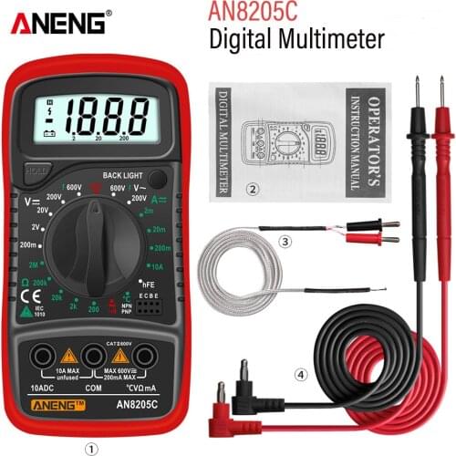ANENG AN8205C Digital Multimeter auto range Backlight AC/DC Ammeter Volt Ohm Tester Portable Meter Multimetro With Thermocouple