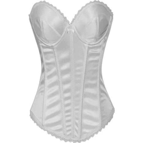 White Corset with Cup Elastic Bone Lace Corselet Satin Waist Trainer Adjustable Straps Corset Bridal Bra Bustier