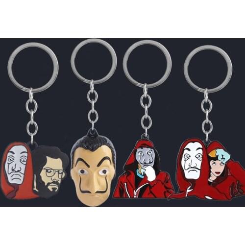 La Casa De Papel Mask Keychains Money Heist The House of Paper Salvador Dali Mask Key Chain for Women Men Car Keyring Jewelry