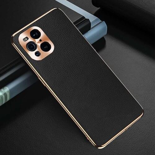 Genuine Leather Case For Oppo Find X3 Pro Case Cover Plating CD Pattern Lens Etui Coque For Oppo Find X3Pro Cases Leather Fundas