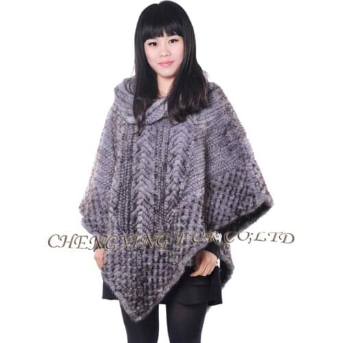 CX-B-M-33A Genuine Knitted Mink Fur Poncho/Cape